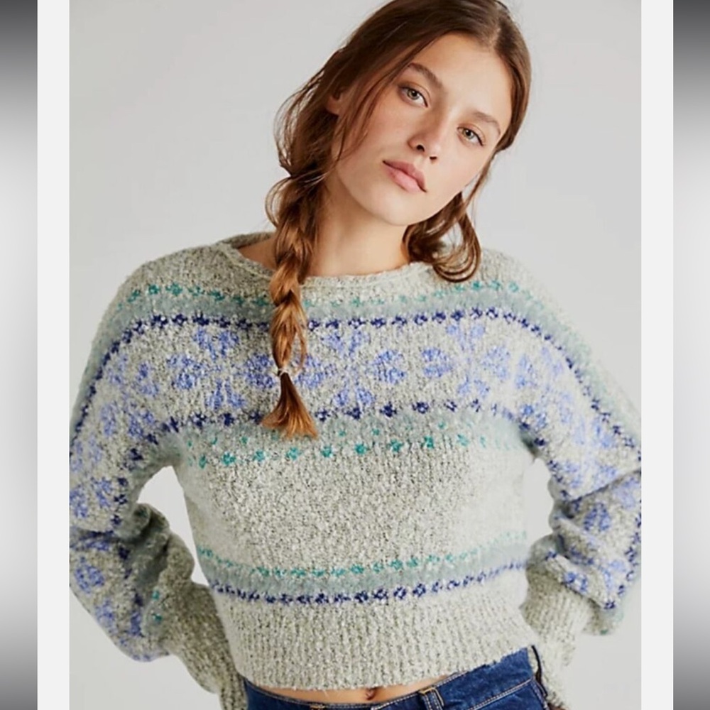NWOT Free People Pullover Sweater in Dark Grey Blue